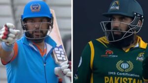 Yuvraj Sing on Left Misbah-ul-Haq on Right during WCL 2024